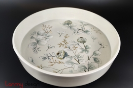 Round lacquer tray with 3  legs with flowers /35 cm